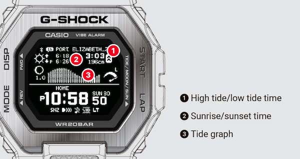 G-SHOCK tide and time indicator