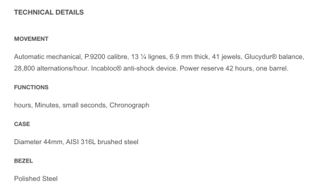 Panerai movement scandal spec sheet